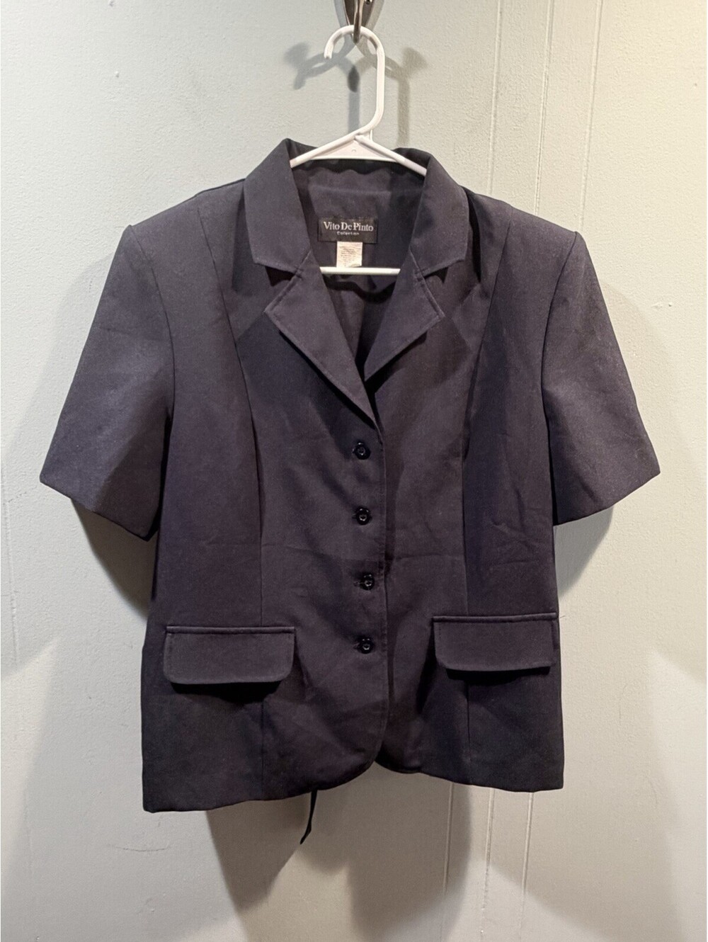 Womens Vito De Pinto Collection Blazer Short Sleeves Button Size 14 Navy